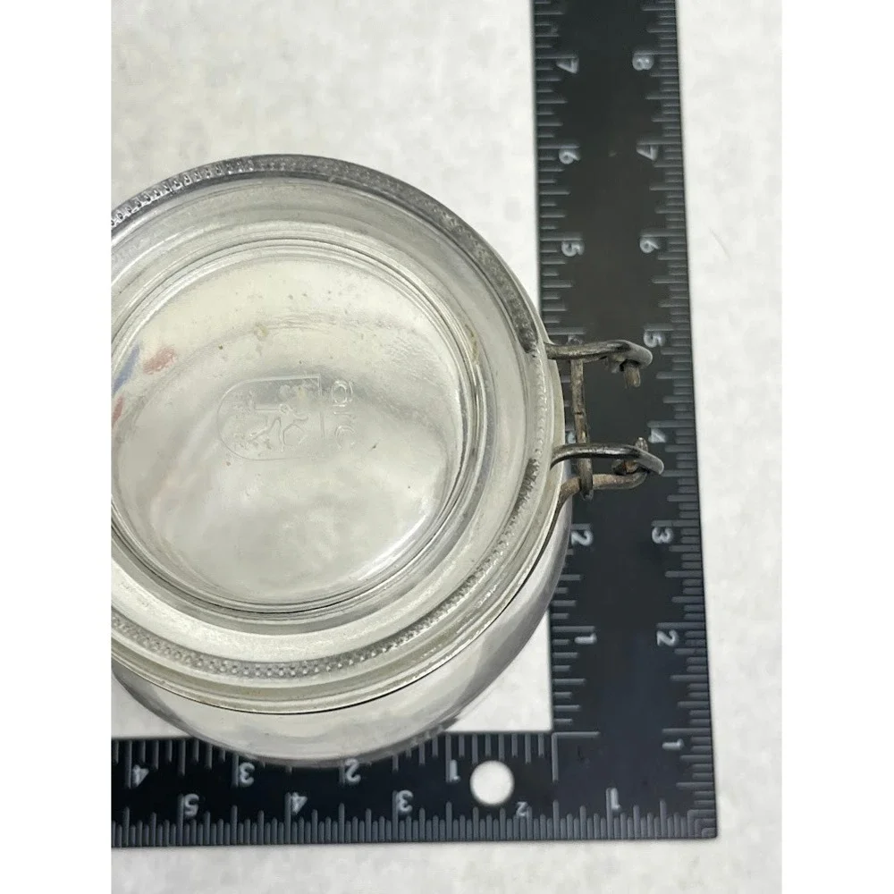 Vintage Arc France Glass Canister Country Goose Hearts Wire Bail Lid Jar 315
